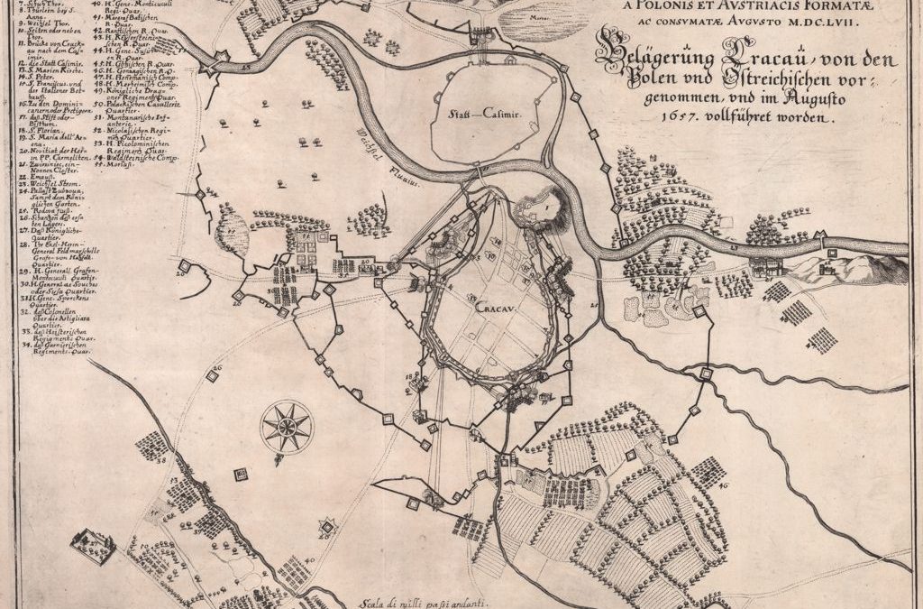 1657, Plan oblężenia Krakowa przez sprzymierzone wojska polsko-austriackie (wyd. niemieckie)