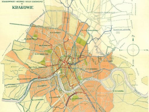 1930, Plan sieci tramwajowej i autobusowej krakowskiej miejskiej koleji elektrycznej w Krakowie